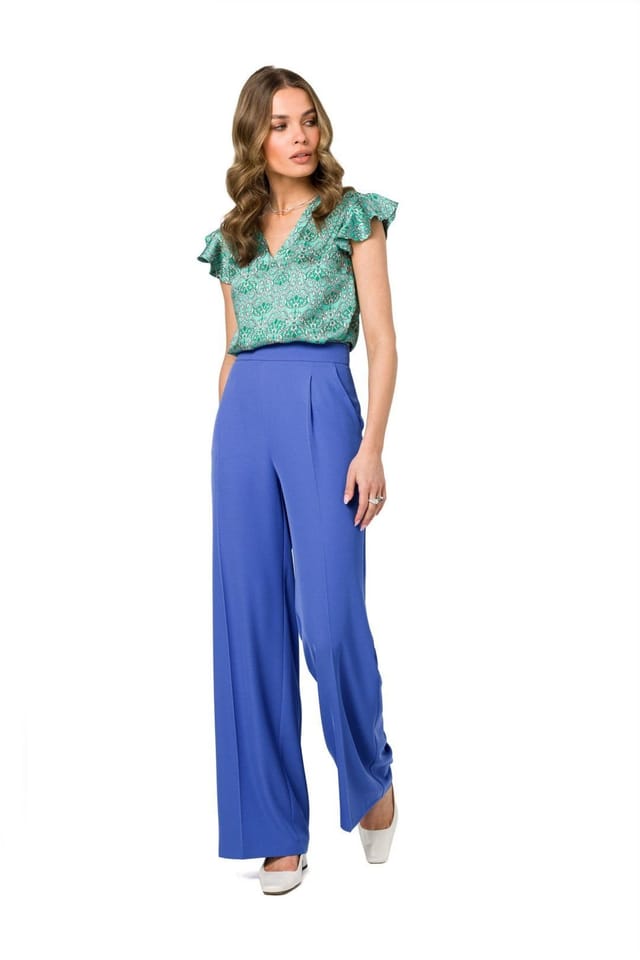 Love Lace Love Lace Women's Printed Satin V Neck Ruffle Sleeve Blouse in Green - 2
