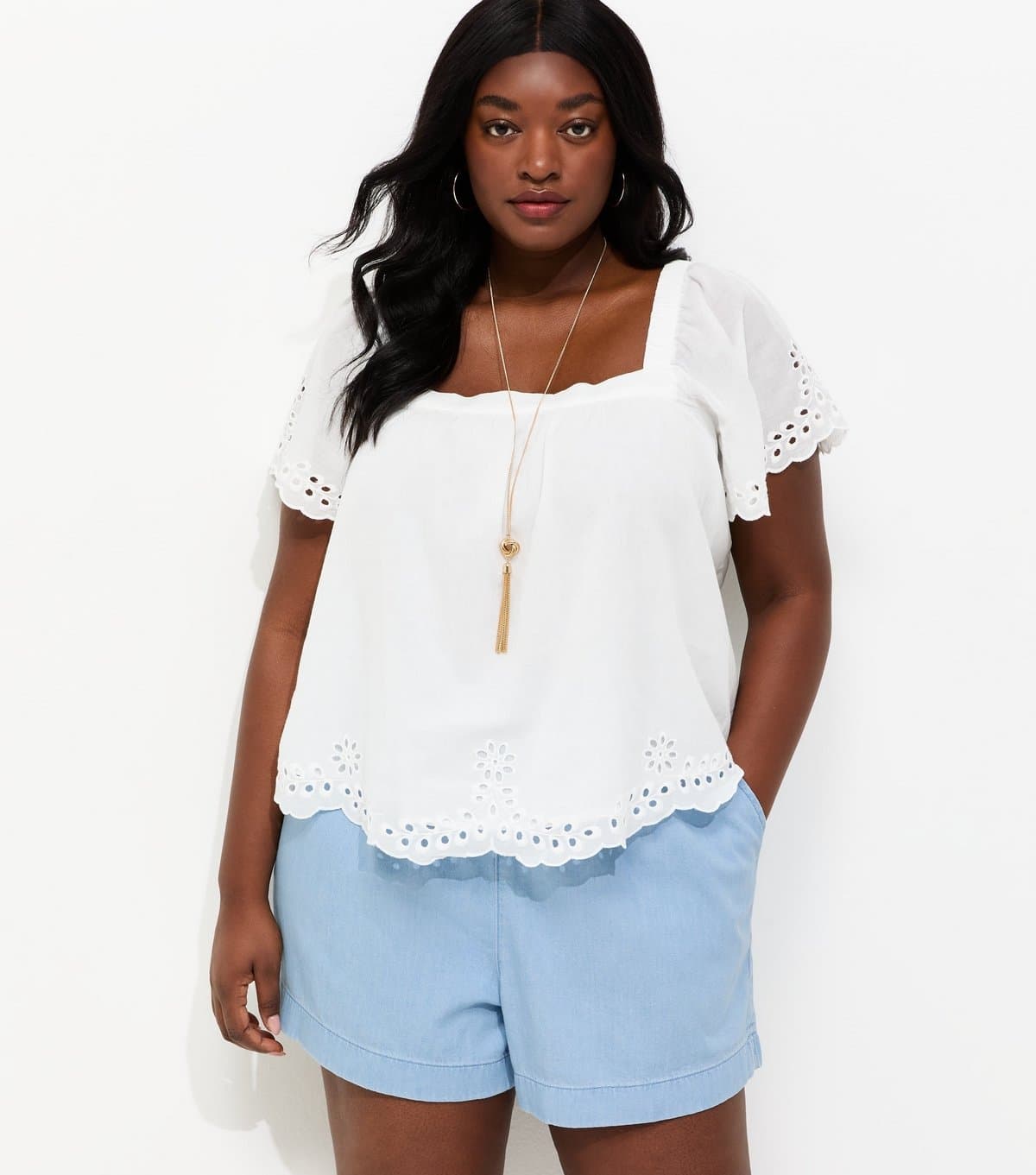 New Look Women's Plus Size Light Blue Denim Drawstring Shorts Curves New Look