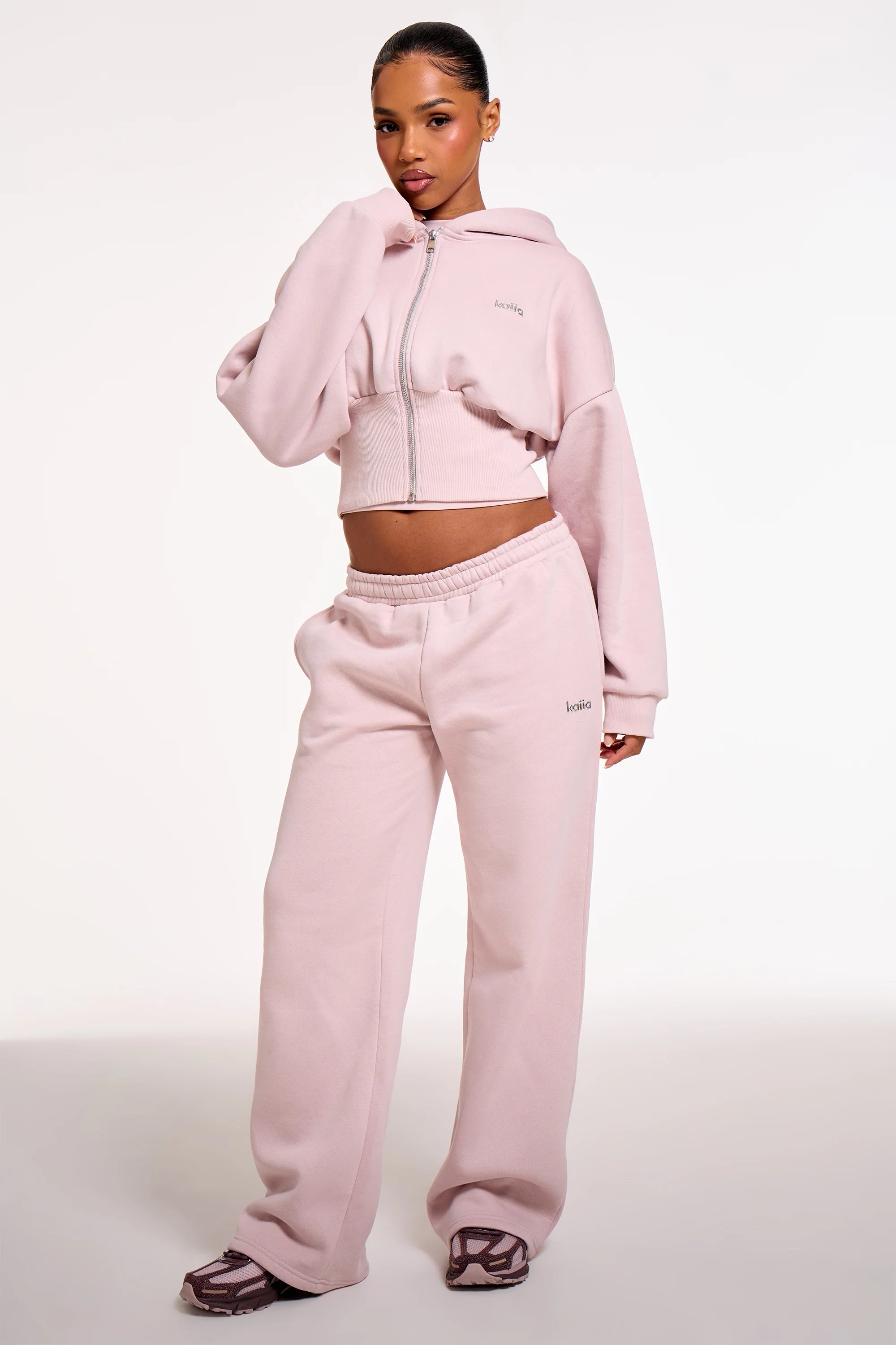 Kaiia Kaiia Chrome Logo Corset Zip Through Hoodie Pale Dusty Lilac - 3