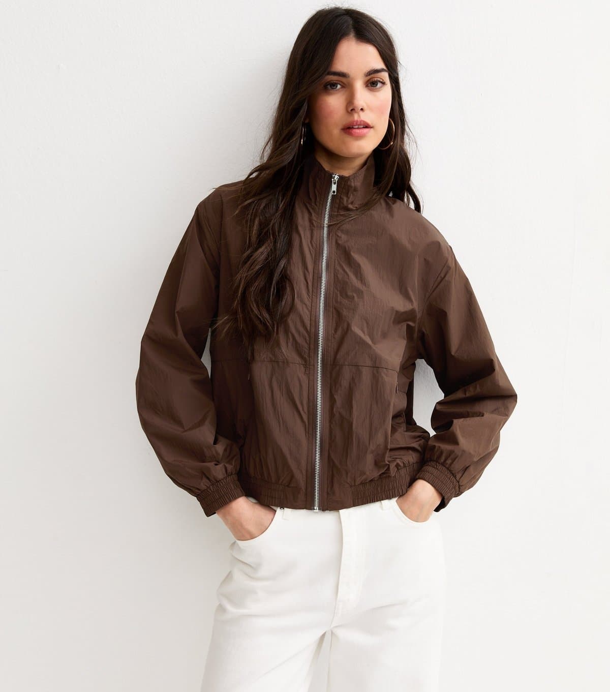 New Look Women's Dark Brown Zip Through Funnel Neck Jacket New Look