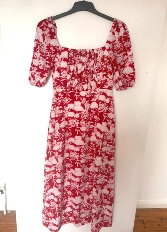 In The Style In The Style Cottagecore Red & Pink Floral Midi Dress Size 10
