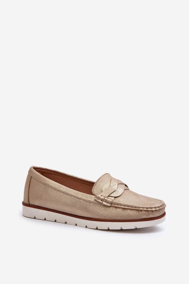 Love Lace Love Lace Women's Moccasin Slip On with Interlacing Straps & Rubber Sole in Gold - 2