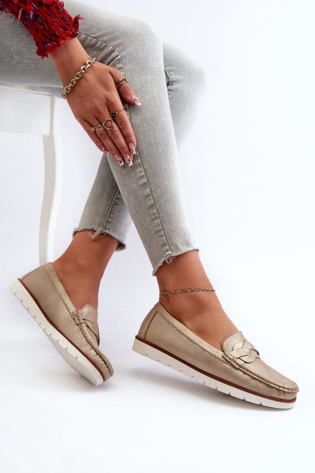 Love Lace Love Lace Women's Moccasin Slip On with Interlacing Straps & Rubber Sole in Gold - 3