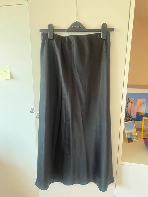 New Look Black satin midi skirt