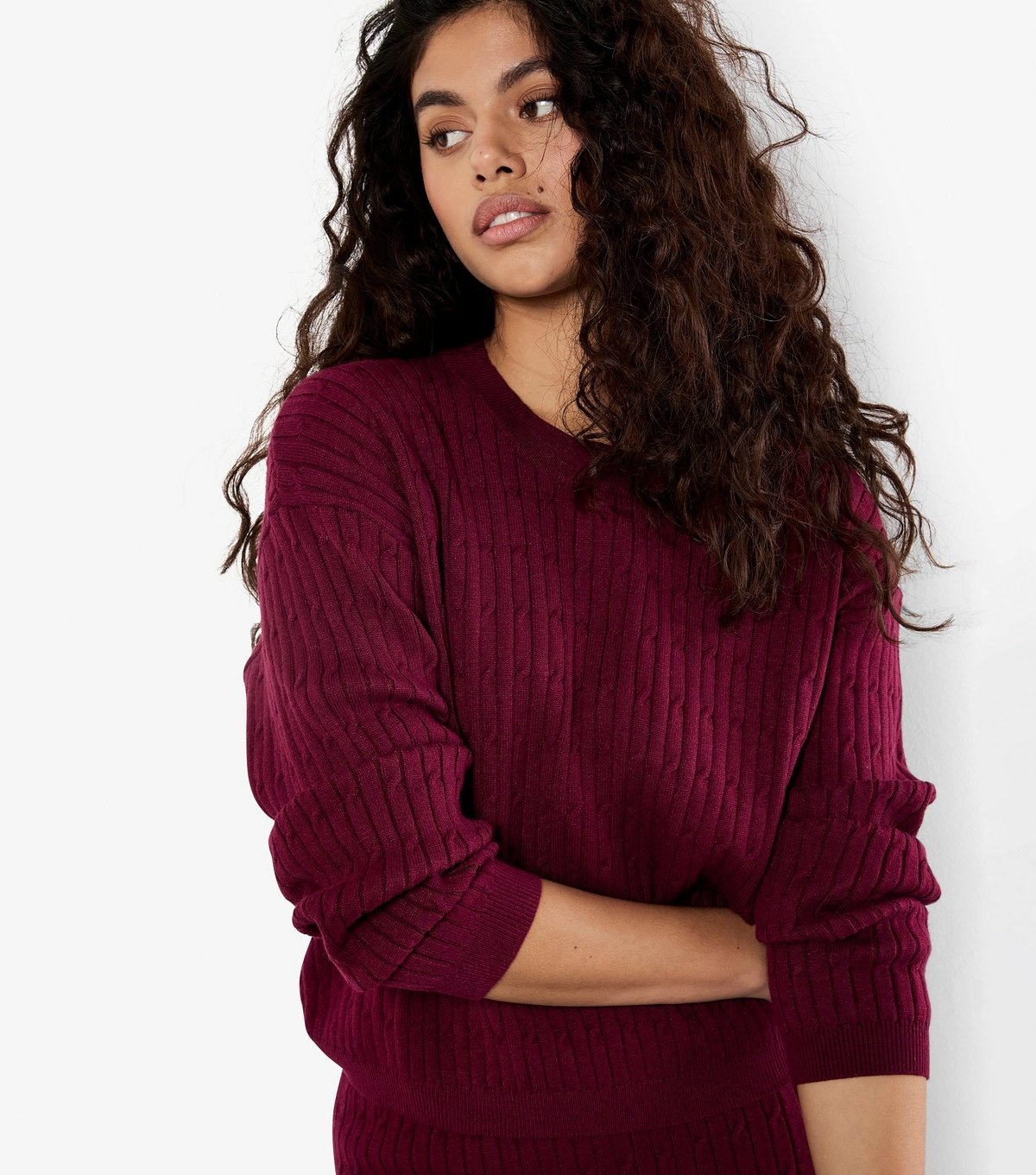Apricot Women's Burgundy Cable Knit Jumper Apricot New Look - 4