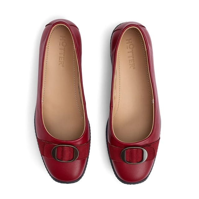 Hotter Hotter Women's Wide Fit 'Grace' Ballet Pumps in Red - 3