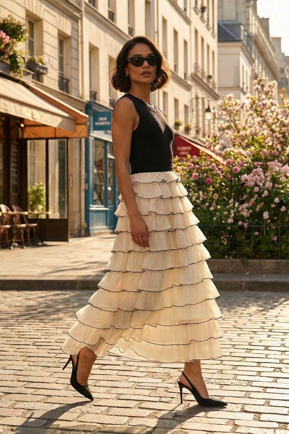 DUSK Dusk Women's Ruffle Knit Maxi Dress in Black