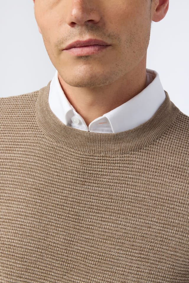 Melka Melka Men's Crew Neck Jumper in Tan - 3