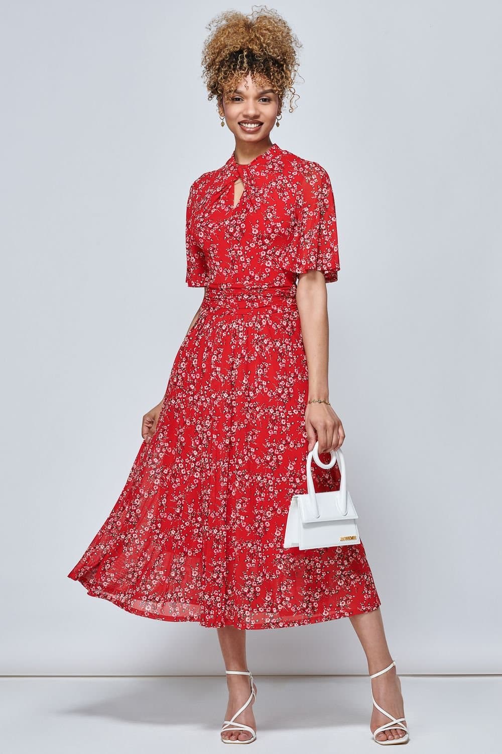 Jolie Moi Jolie Moi Women's Carina Key Hole Mesh Midi Dress in Red