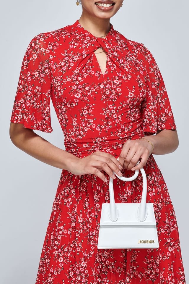 Jolie Moi Jolie Moi Women's Carina Key Hole Mesh Midi Dress in Red - 3