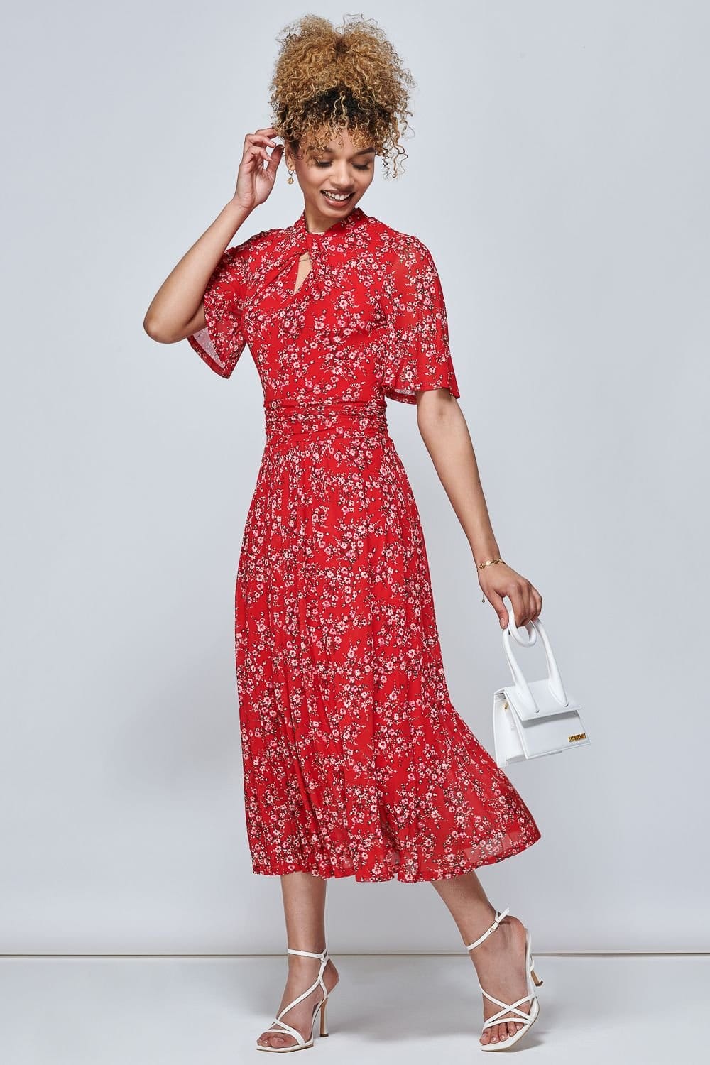 Jolie Moi Jolie Moi Women's Carina Key Hole Mesh Midi Dress in Red - 4