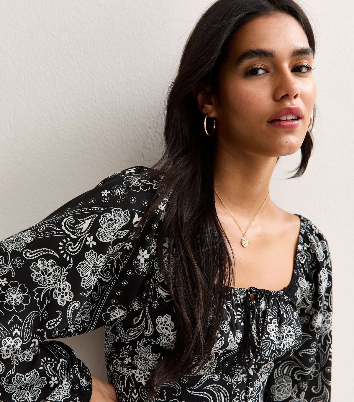 New Look Women's Black Paisley Print Long Sleeve Milkmaid Mini Dress New Look - 2