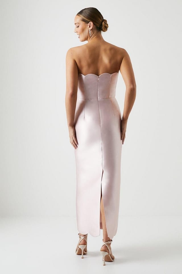 Coast Coast Women's Scallop Detail Twill Column Bridesmaid Dress in Blush - 3