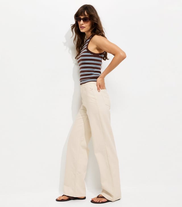 New Look Women's Tall Off White High Waist Adalae Wide Leg Jeans New Look - 2