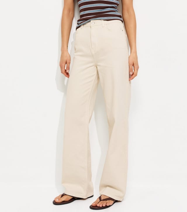 New Look Women's Tall Off White High Waist Adalae Wide Leg Jeans New Look - 3