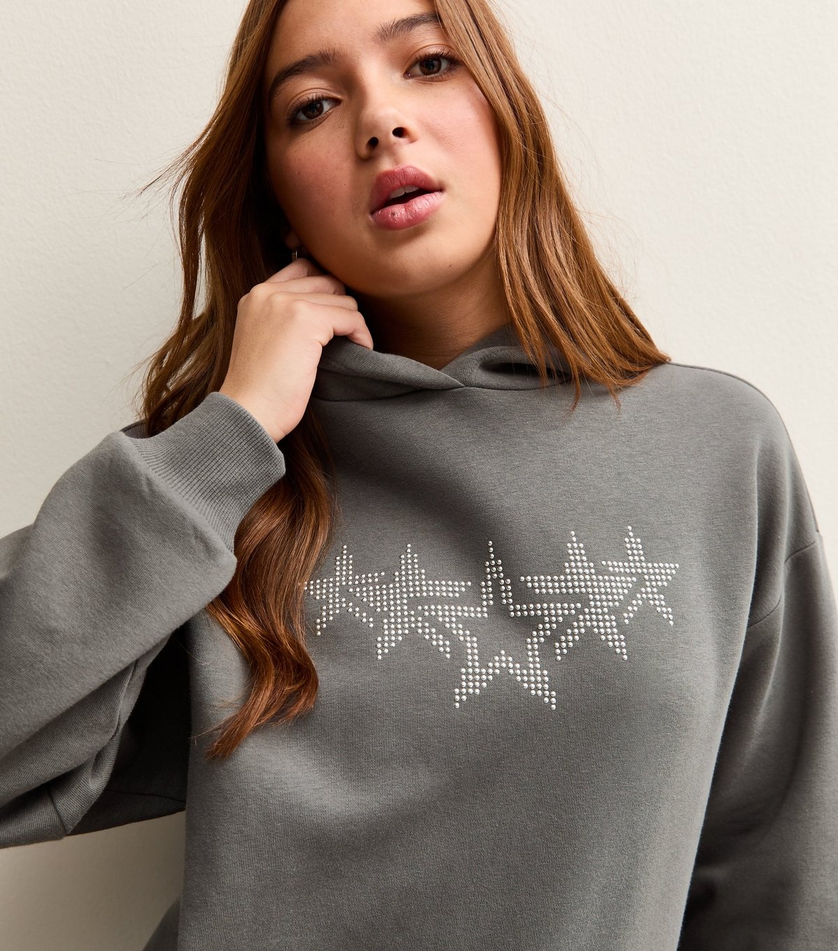 New Look Girls' Grey Diamante Star Studded Hoodie New Look - 2