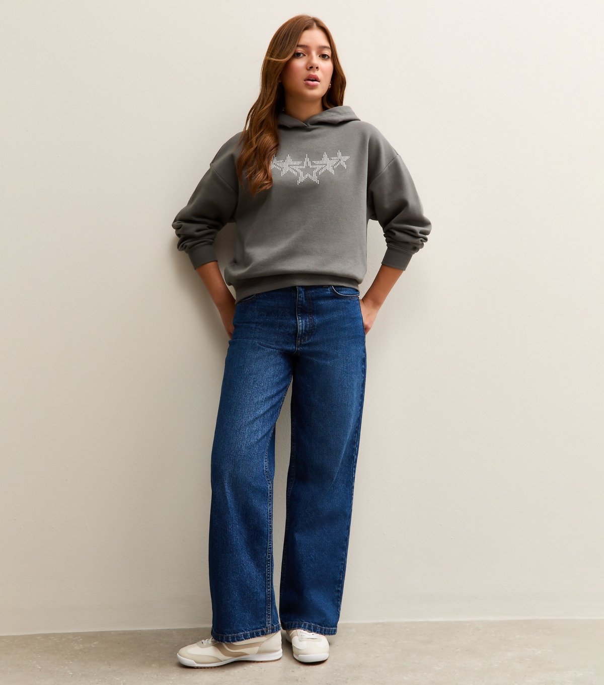 New Look Girls' Grey Diamante Star Studded Hoodie New Look - 3