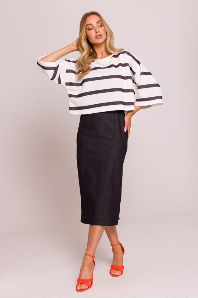 Love Lace Love Lace Women's Striped Oversized Knit Blouse with Boat Neck - 2