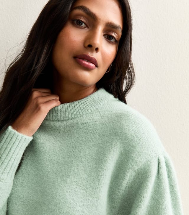 New Look Women's Mint Green Puff Sleeve Crew Neck Jumper New Look - 2