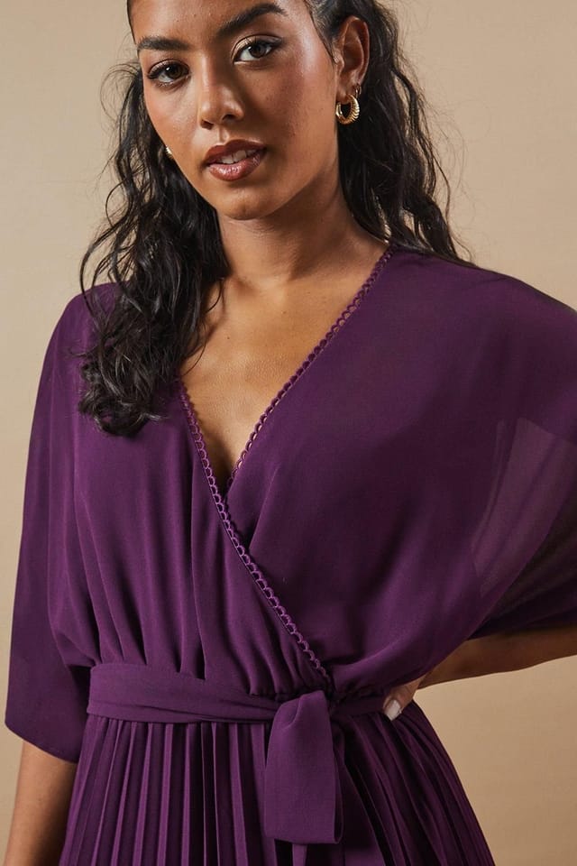Oasis Oasis Women's Petite Occasion Kimono Sleeve Pleated Midi Dress in Plum - 2