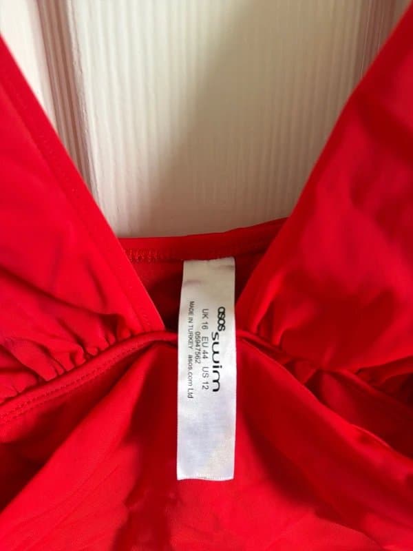 ASOS ASOS highly leg plunge ruched front red swimsuit size 16