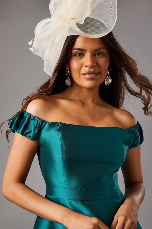 Coast Coast Women's Petite Bardot Twill Midi Dress With Lace Trim in Emerald - 3