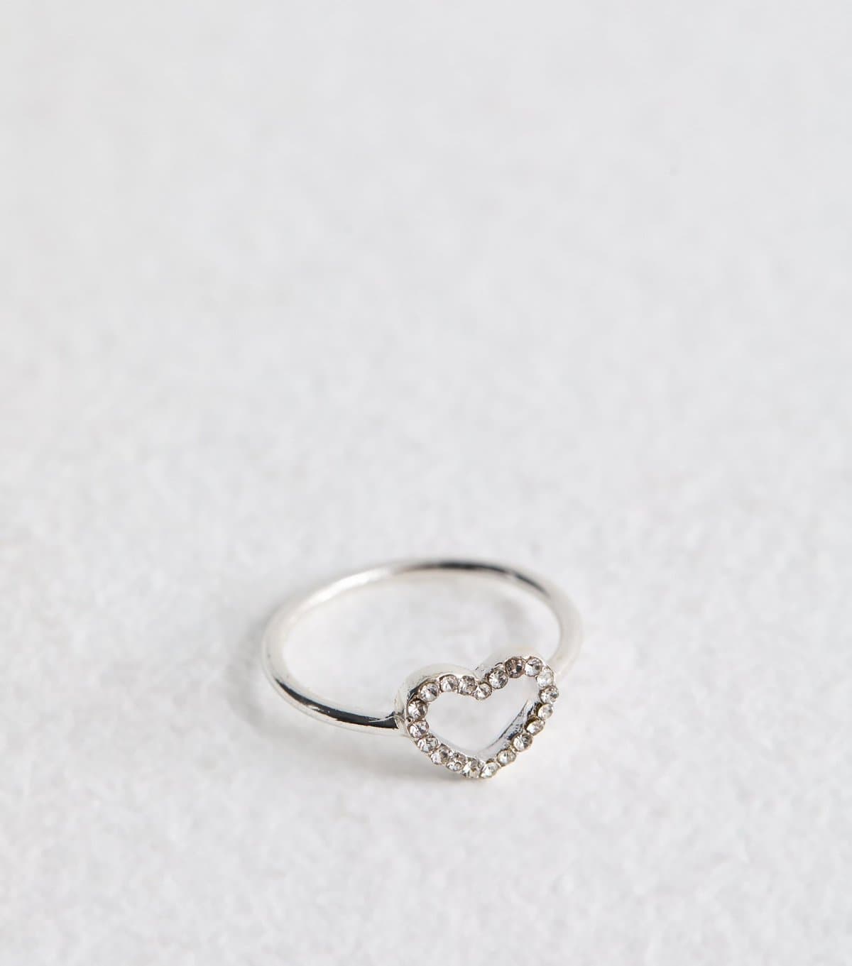 New Look Silver Tone Open Heart Diamanté Ring New Look