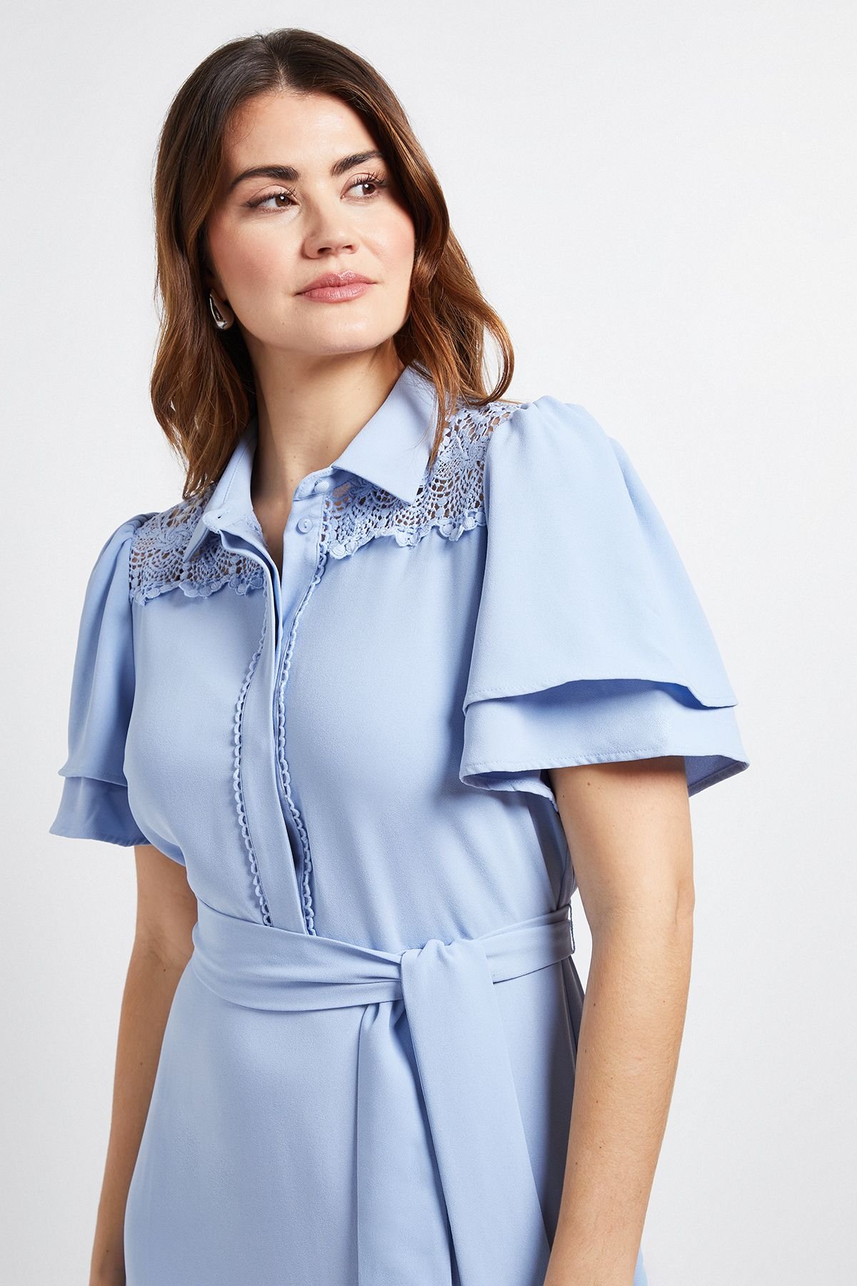 Wallis Wallis Women's Lace Insert Ruffle Sleeve Midi Dress in Blue - 4