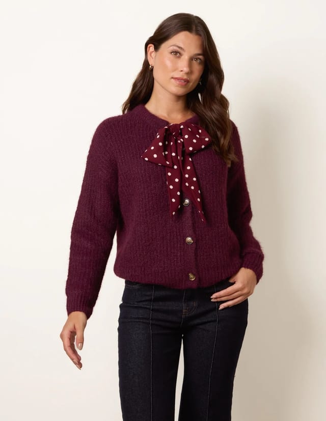 Blue Vanilla Pussybow Detail Knitted Cardigan - 2