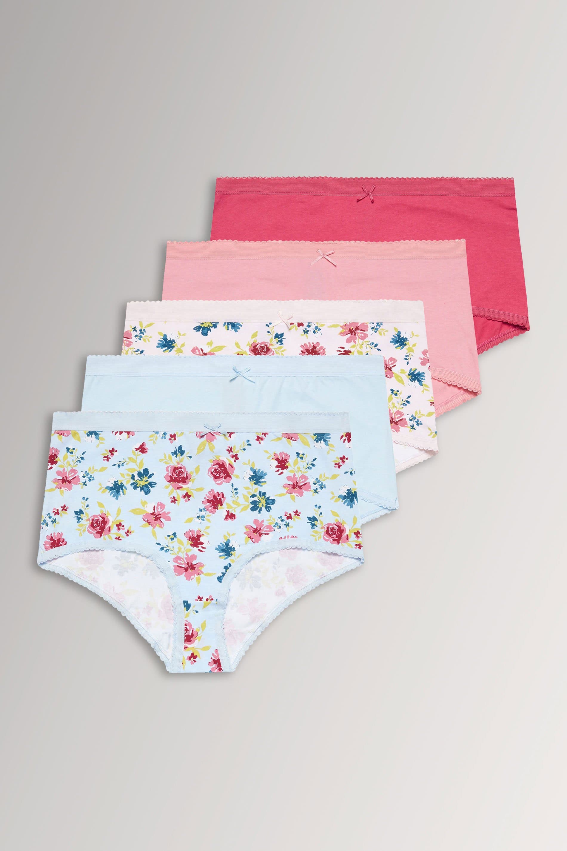 Yours 5 Pack Plus Size Blue & Pink Floral Full Briefs