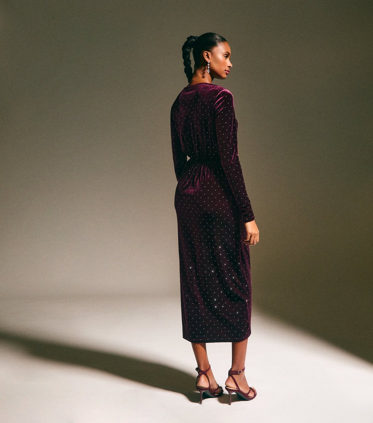 New Look Women's Dark Burgundy Velvet Diamante Embellished Wrap Midi Dress New Look - 4