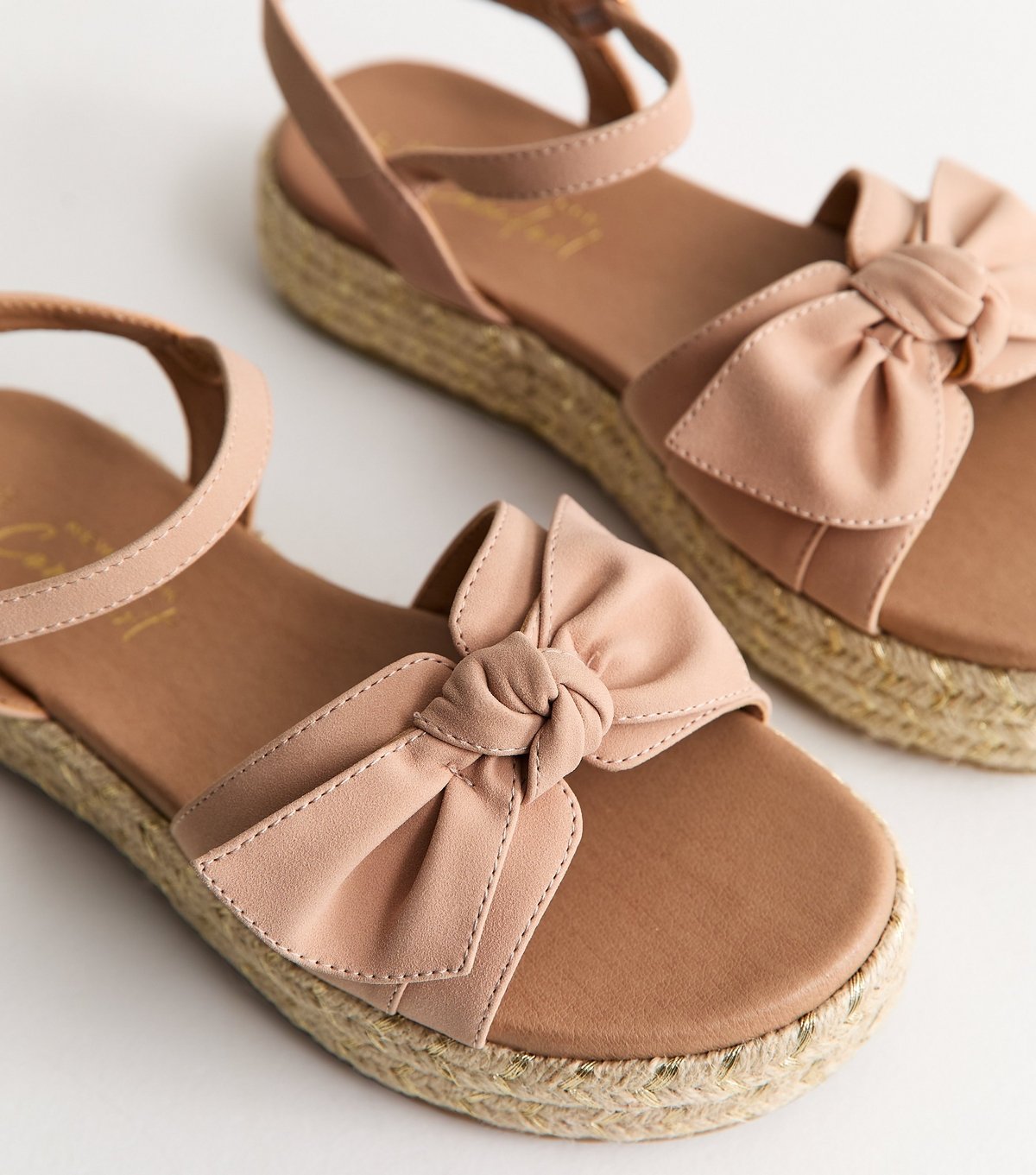 New Look Women's Extra Wide Fit Light Pink Bow Front Flatform Sandals Vegan New Look - 4