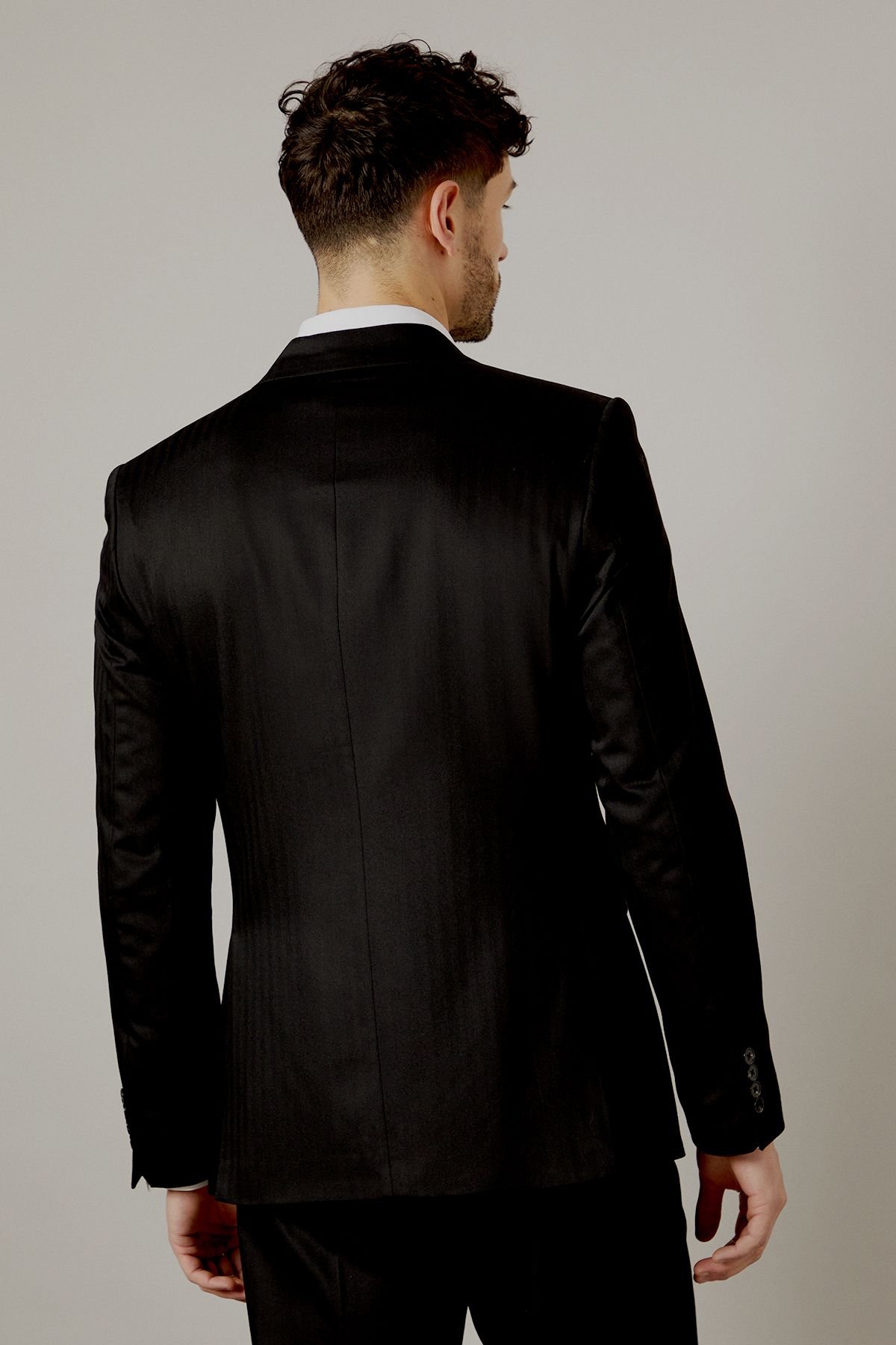 Burton Burton Men's Black Herringbone Tailored Fit Suit Jacket - 3