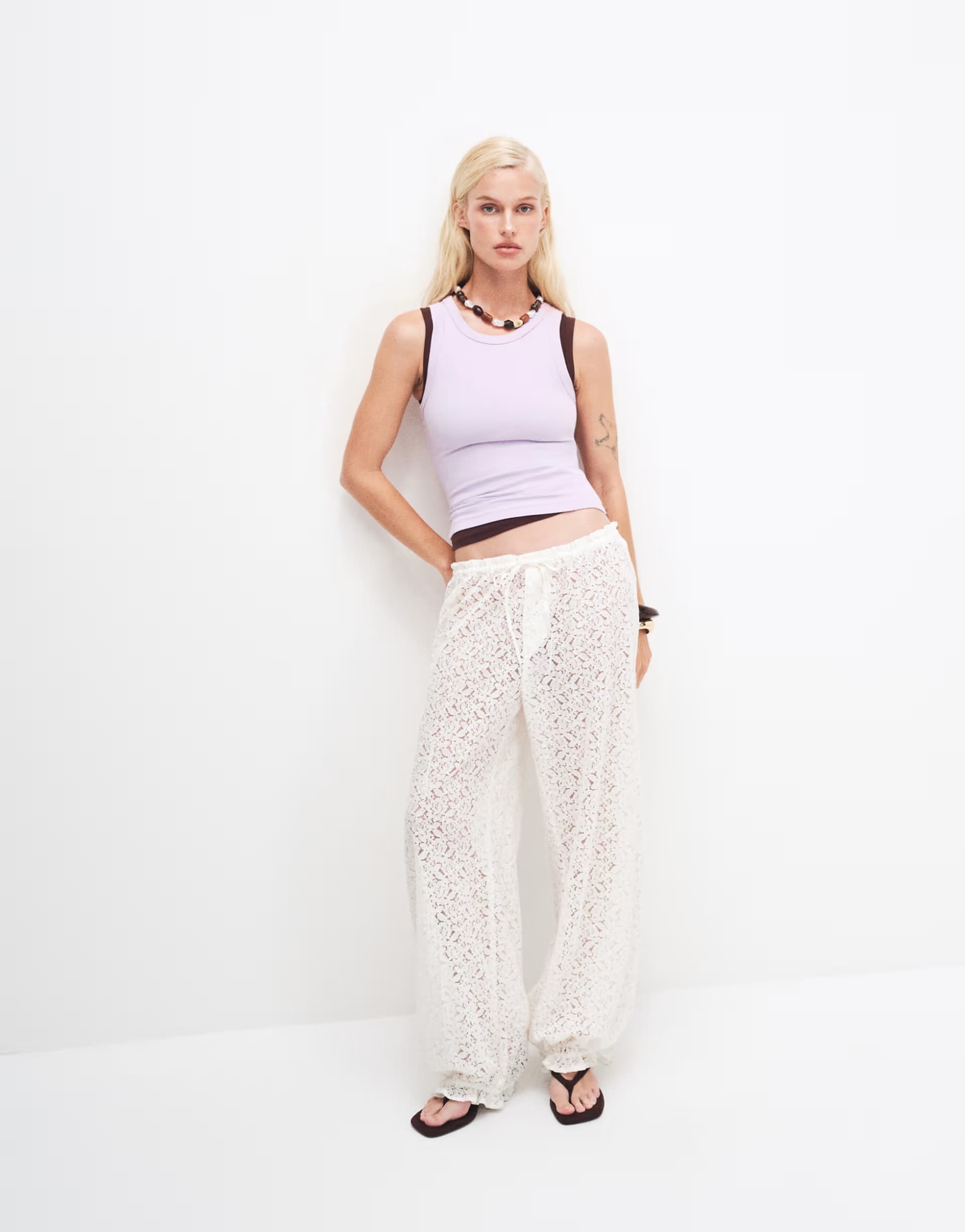 ASOS Monki boho lace balloon trousers in off white