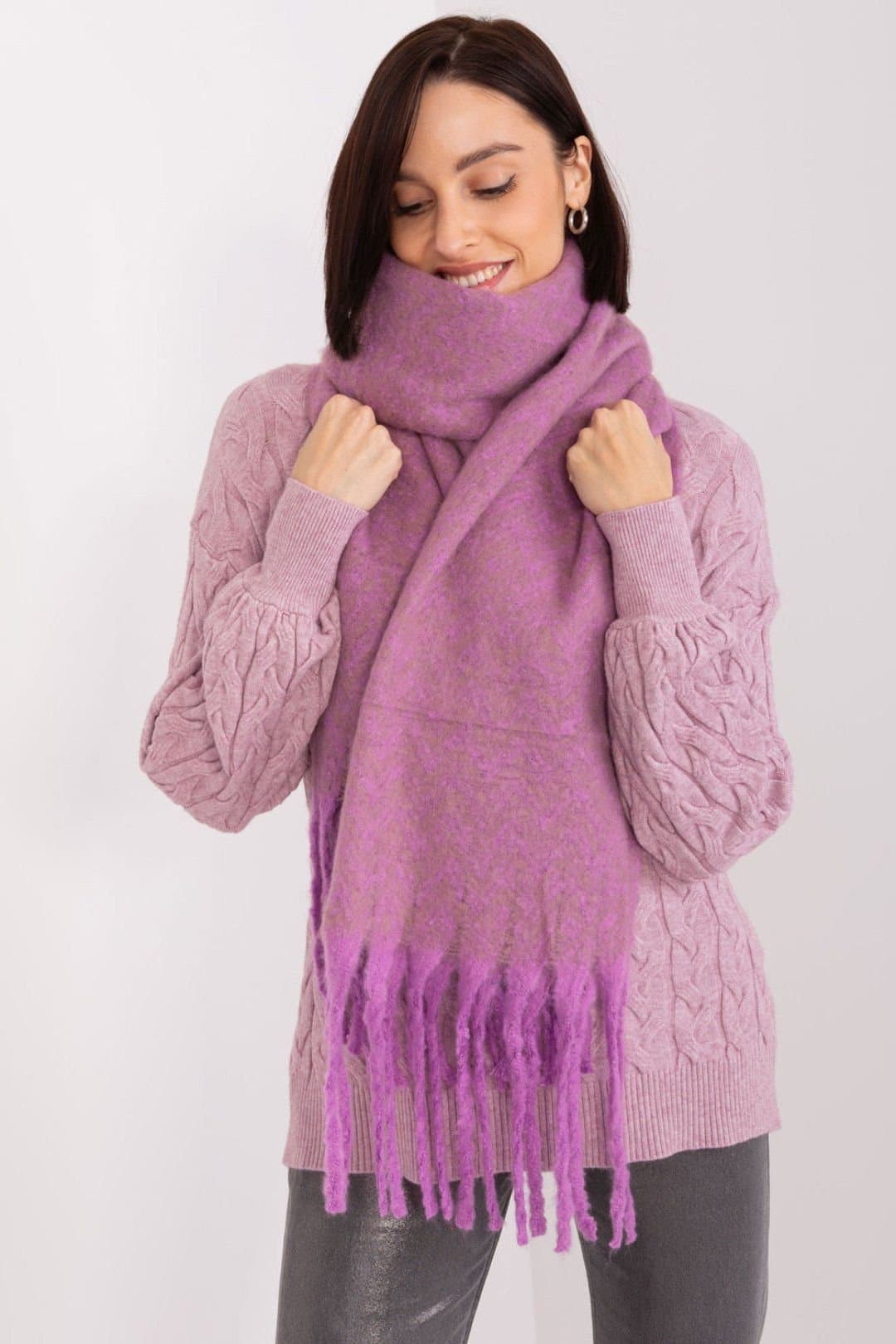 Love Lace Love Lace Women's Geometric Pattern Long Polyester Scarf with Tassels Winter in Violet
