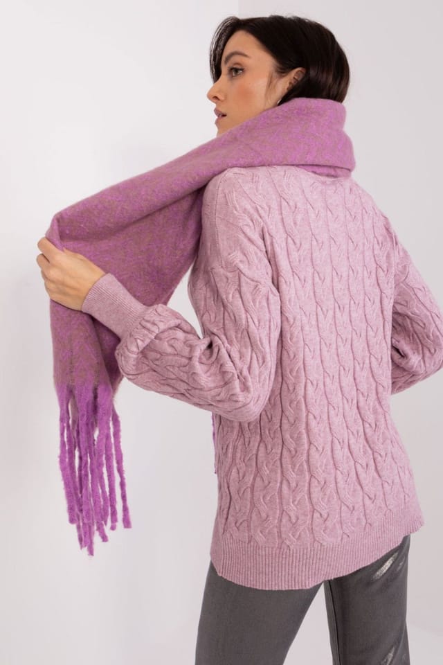 Love Lace Love Lace Women's Geometric Pattern Long Polyester Scarf with Tassels Winter in Violet - 3