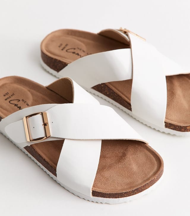 New Look Women's Wide Fit White Faux Leather Cork Sole Sandals Vegan New Look - 3
