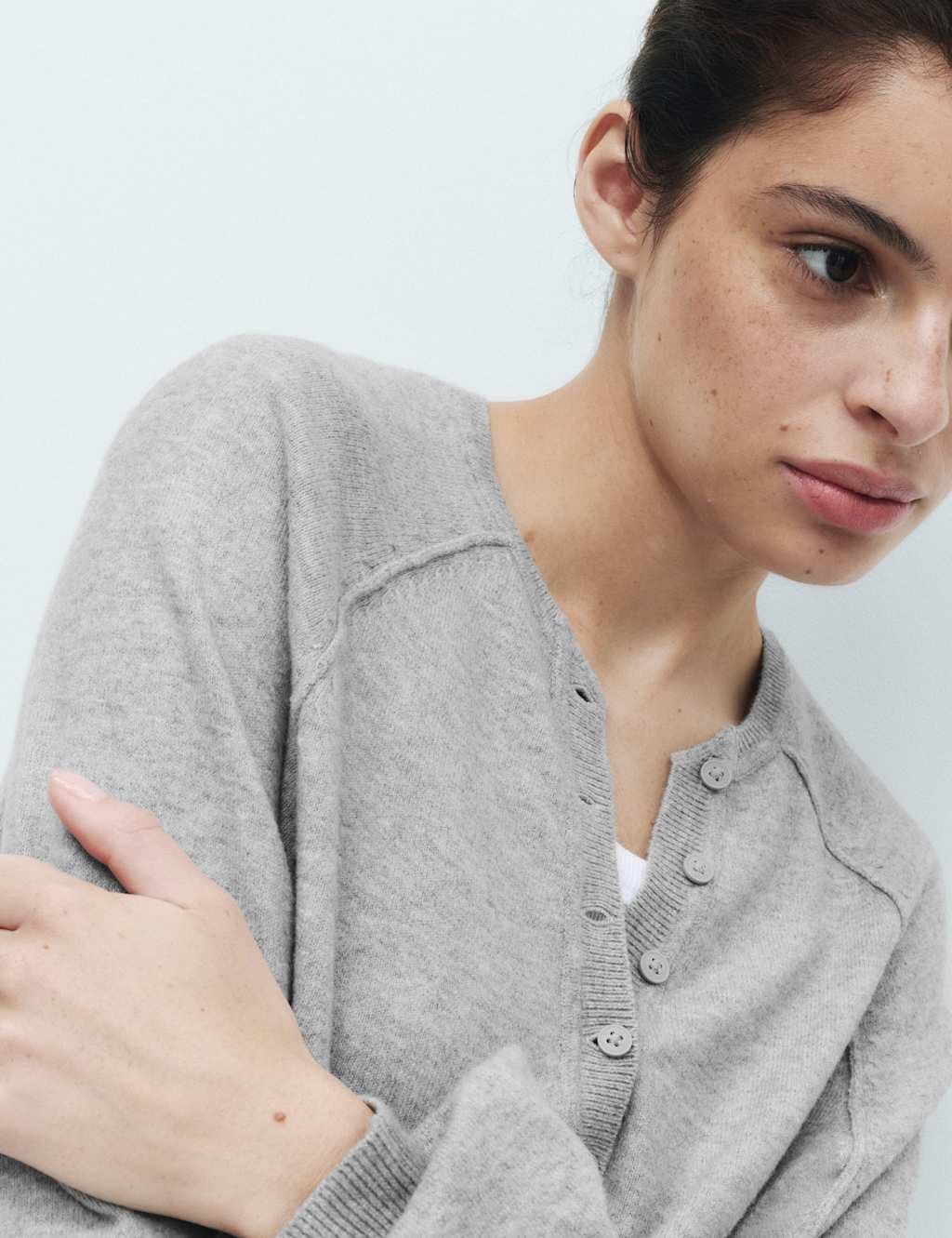 Marks & Spencer M&S Knitted Oversized Henley Lounge Jumper Grey Marl