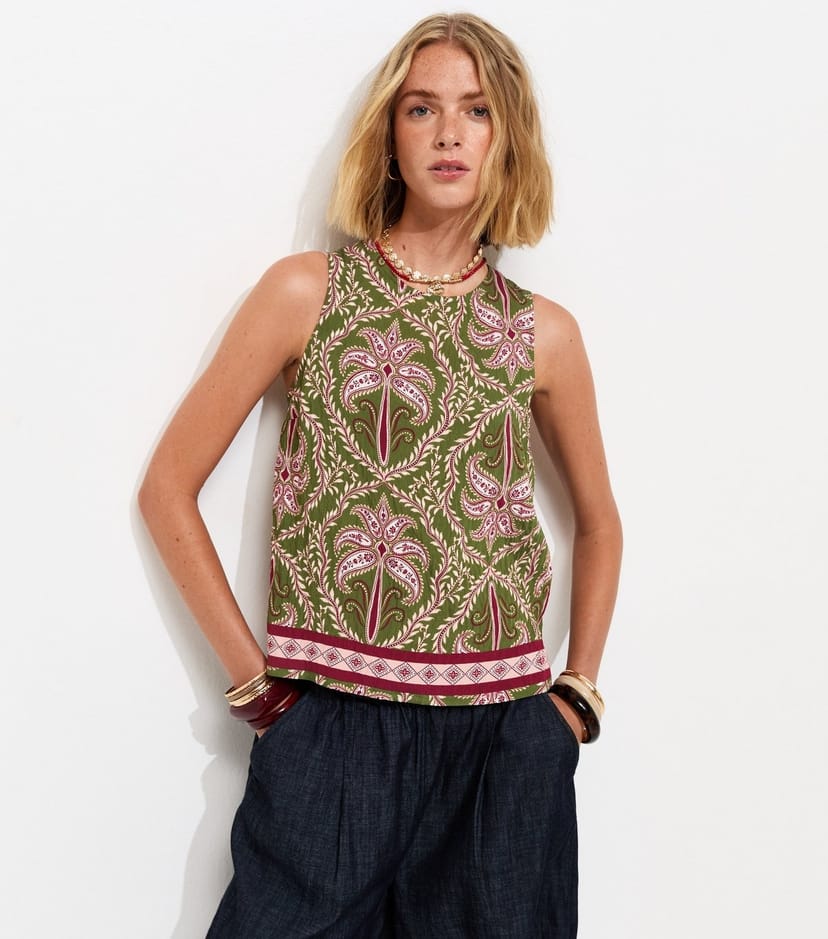 New Look Women's Green Palm Tree Print Sleeveless Top New Look - 1
