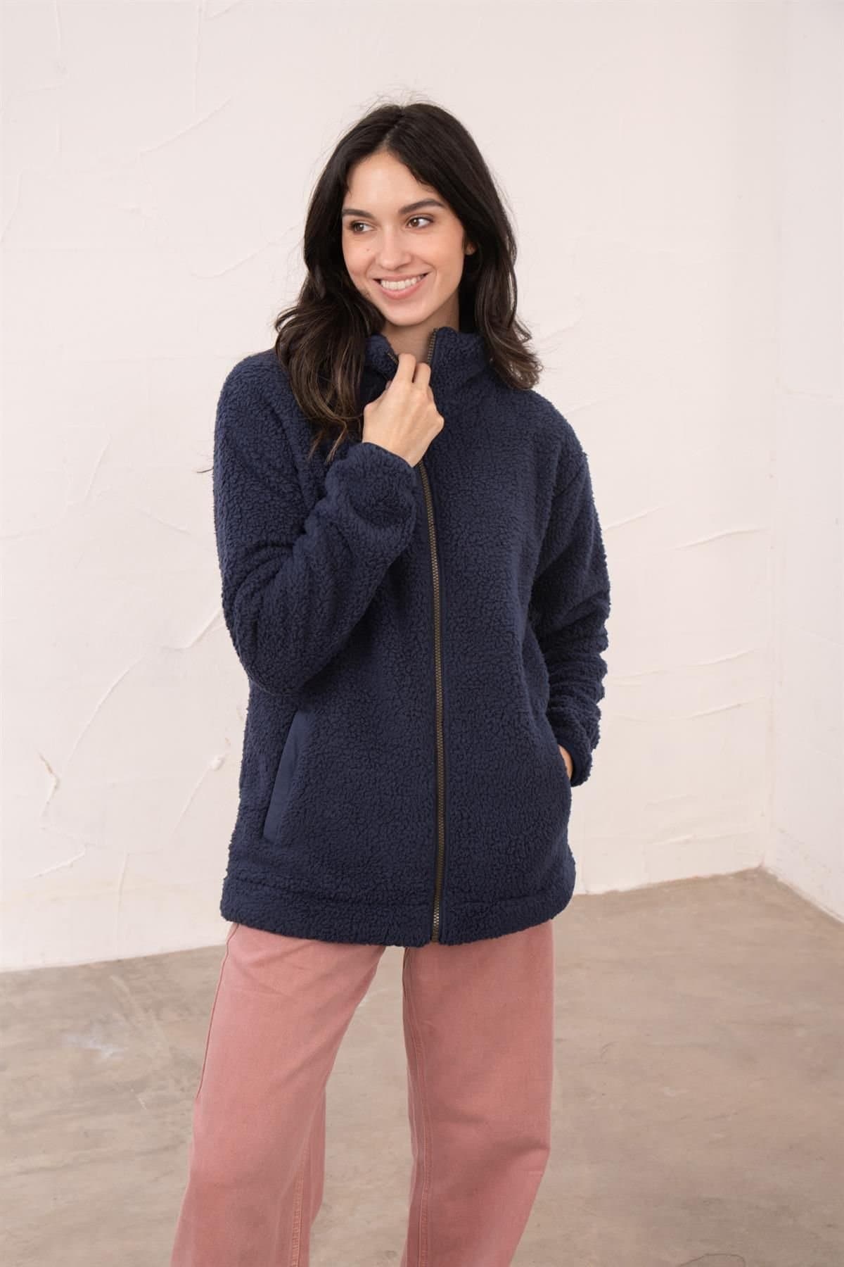 Lighthouse Clothing Lighthouse Clothing Dark Blue Sherpa Fleece Jacket