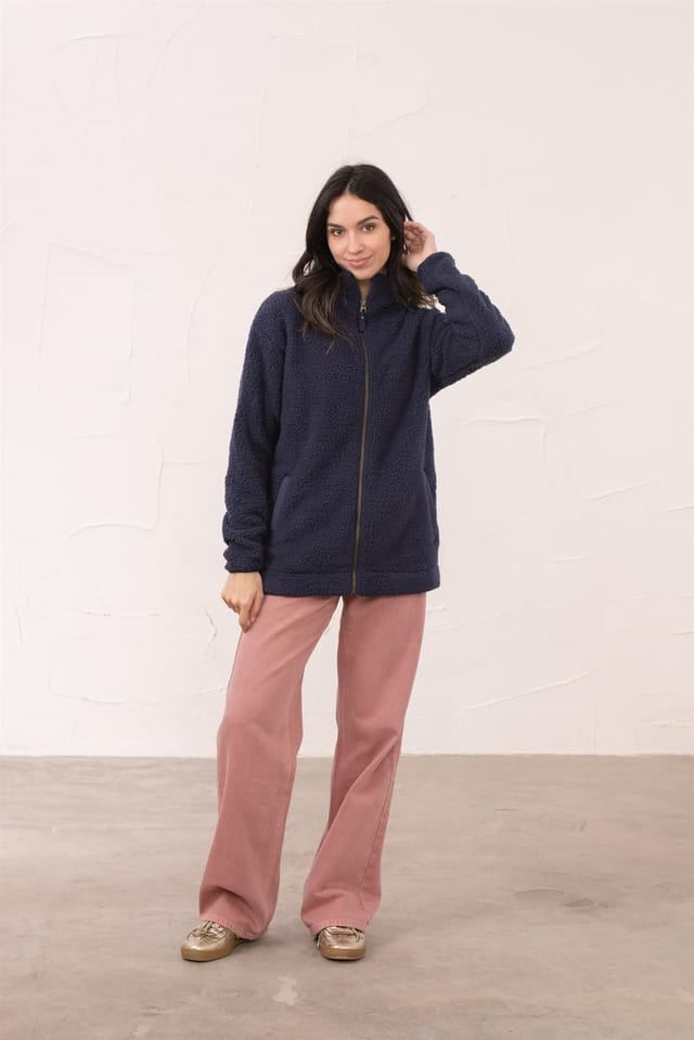 Lighthouse Clothing Lighthouse Clothing Women's Seashell Full Zip Sherpa Fleece in Dark Blue - 2