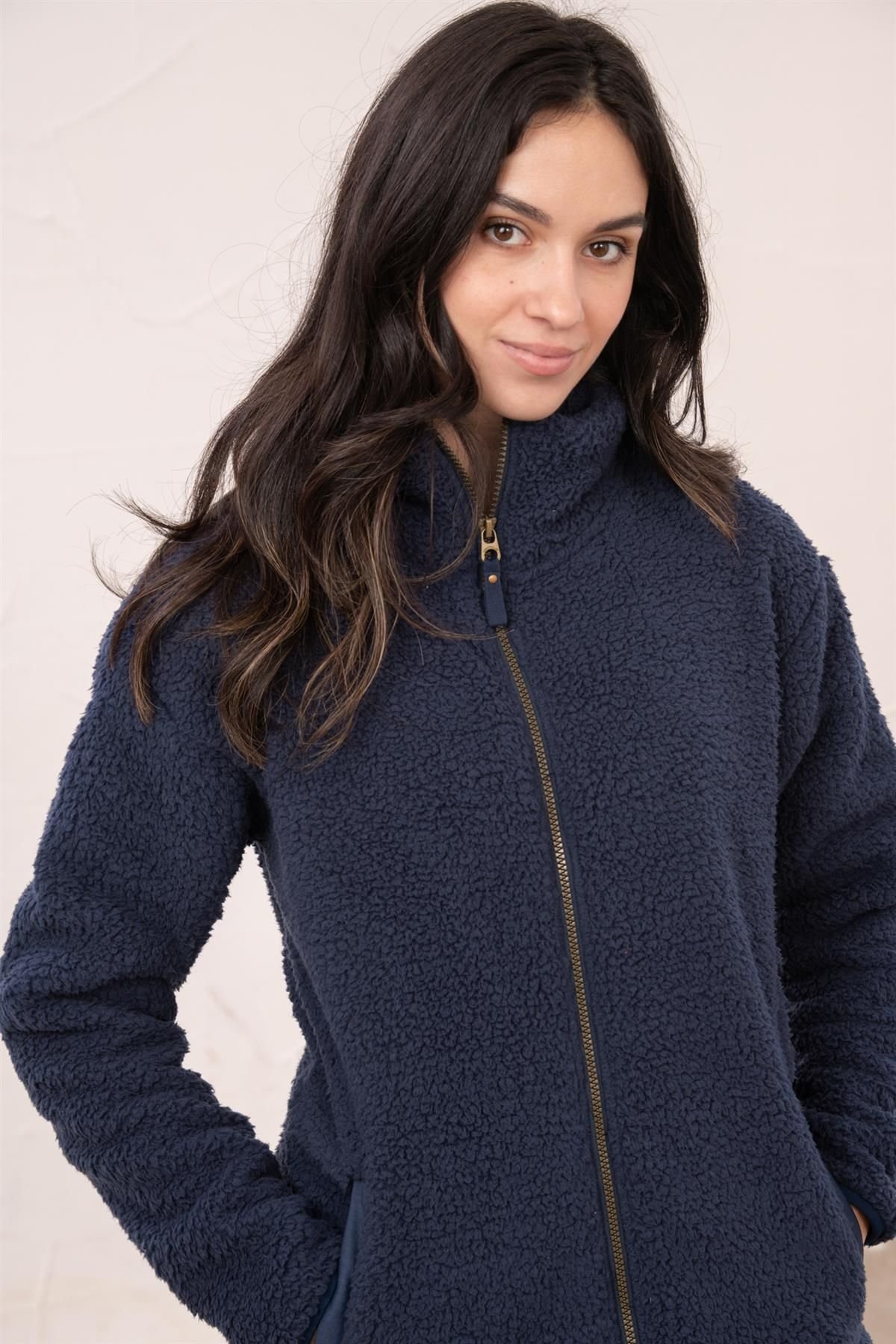 Lighthouse Clothing Lighthouse Clothing Women's Seashell Full Zip Sherpa Fleece in Dark Blue - 3