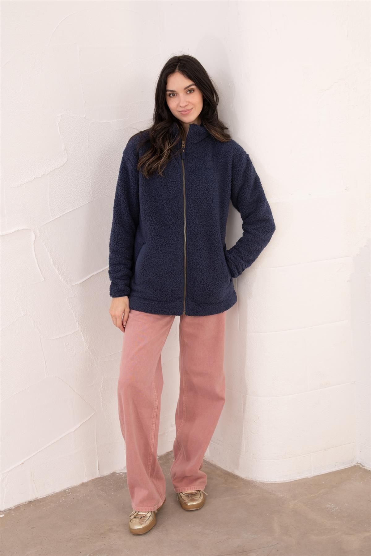 Lighthouse Clothing Lighthouse Clothing Women's Seashell Full Zip Sherpa Fleece in Dark Blue - 4