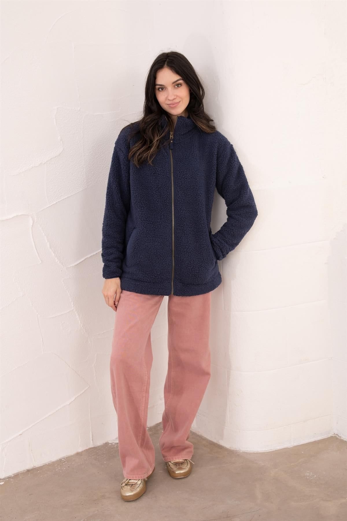 Lighthouse Clothing Lighthouse Clothing Women's Seashell Full Zip Sherpa Fleece in Dark Blue - 4