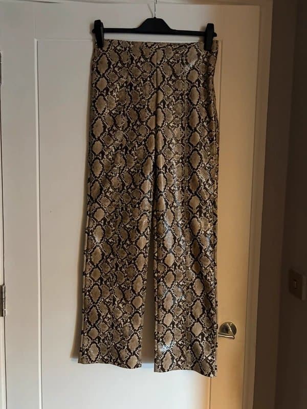 Bershka Bershka size S cream and black snake pattern leather-like pants