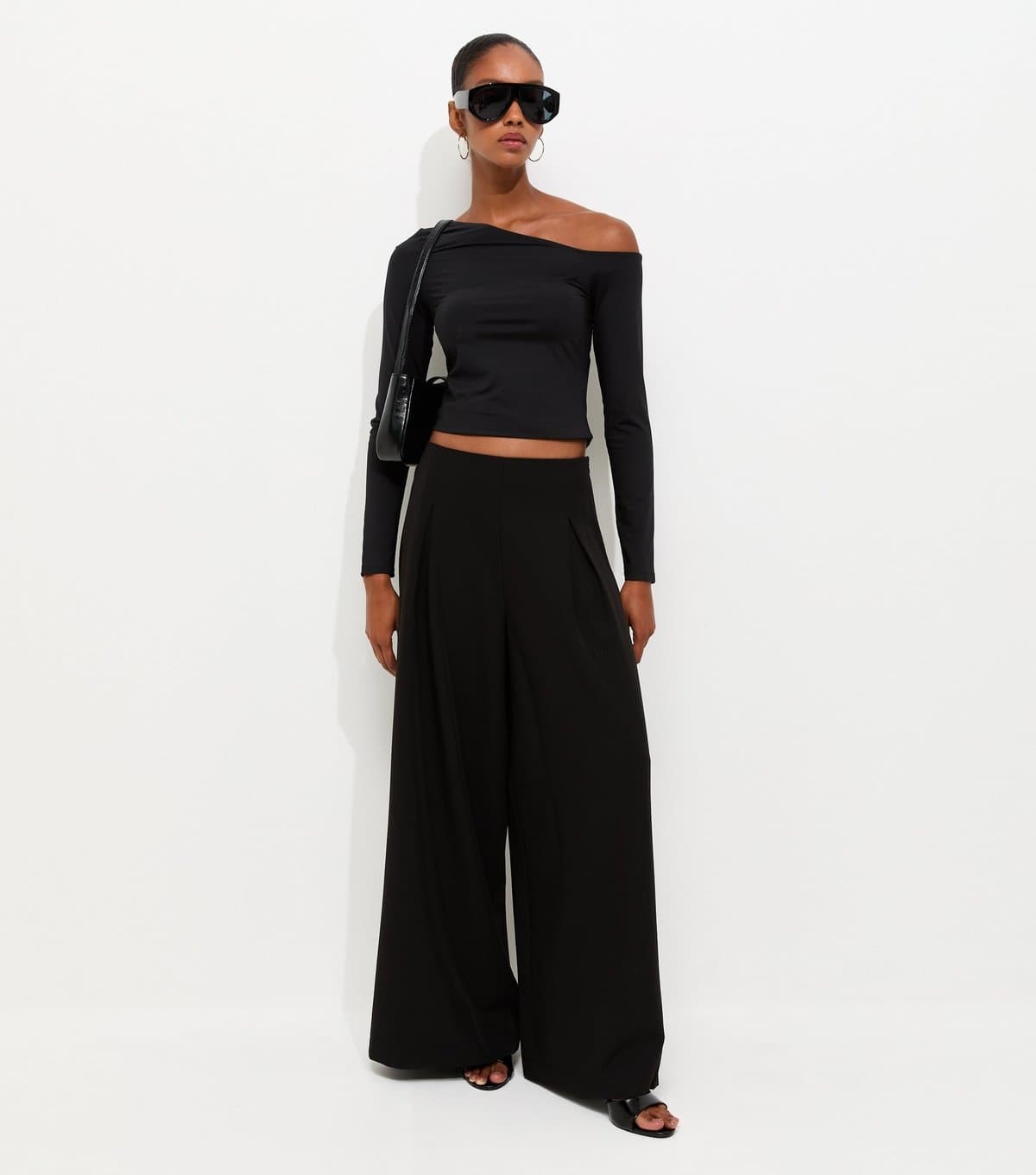 New Look Women's Black Pleated Palazzo Wide Leg Trousers New Look