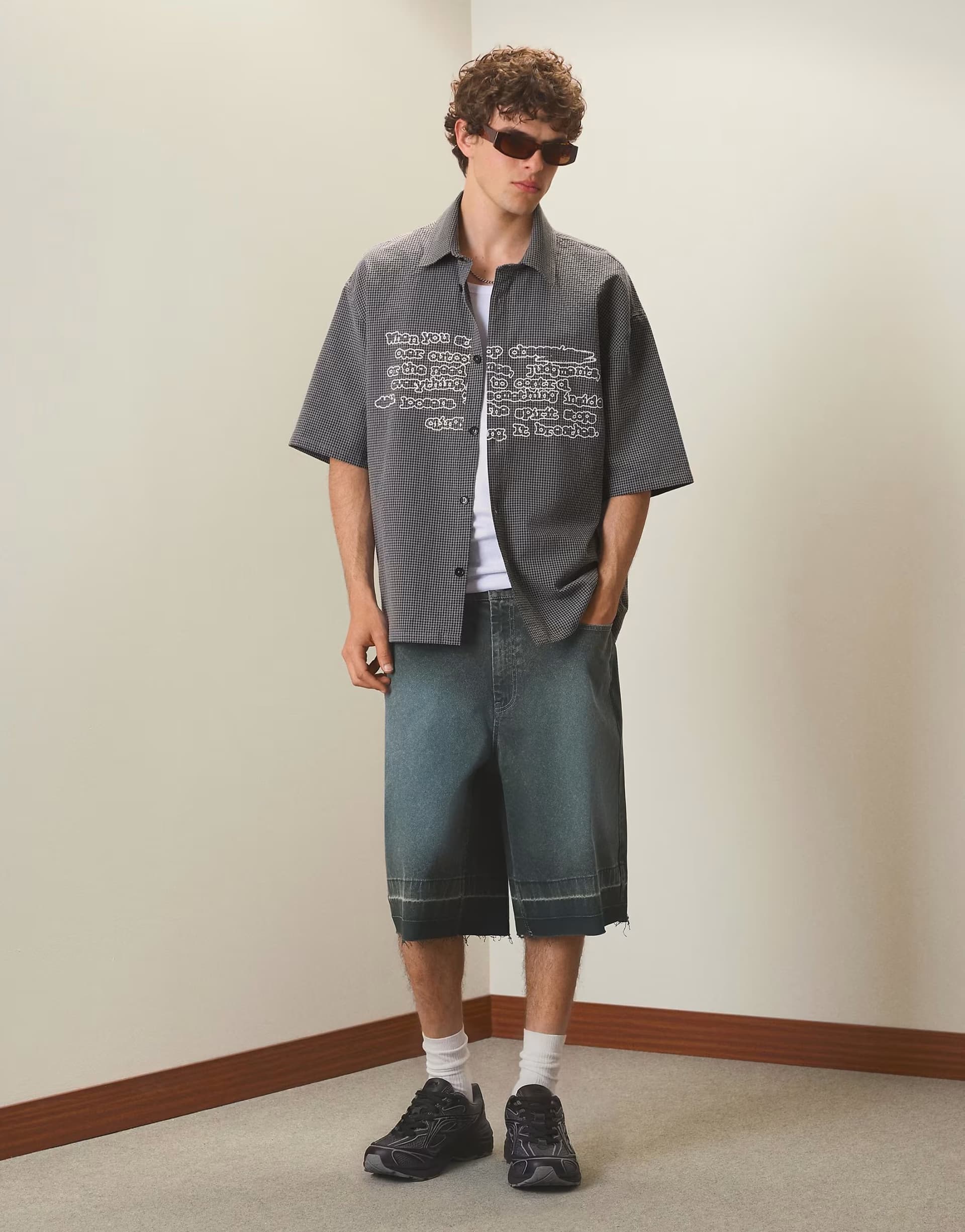 ASOS Bershka Oversize check shirt in black
