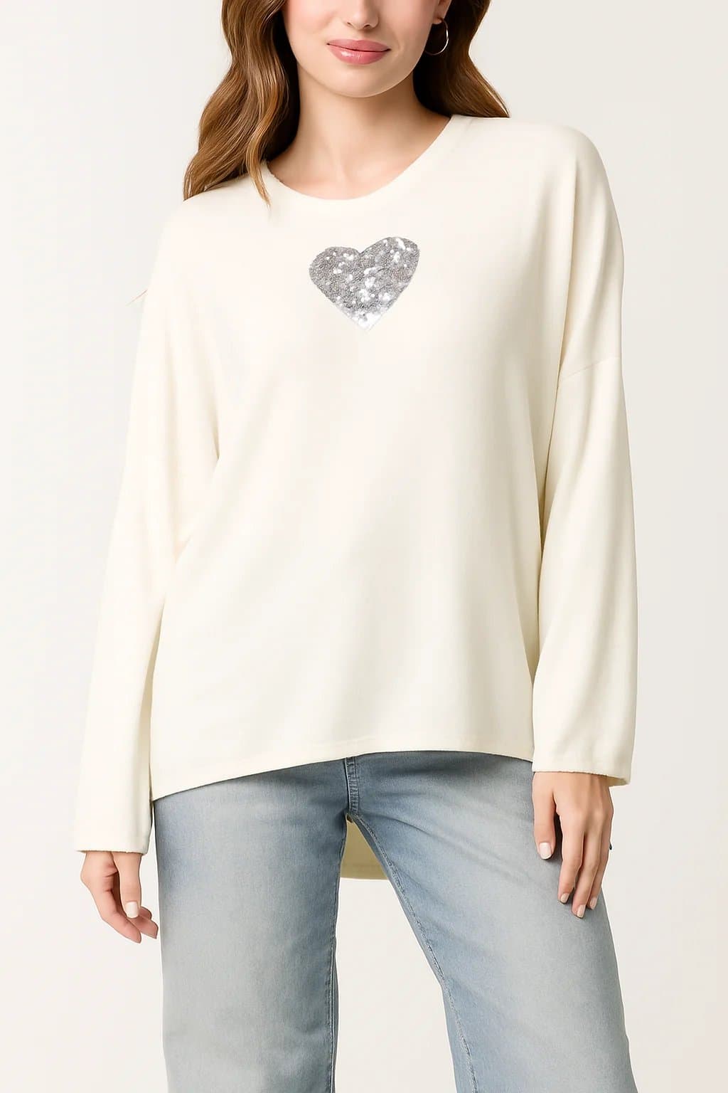 Blue Vanilla Heart Sequin Cut And Sew Top