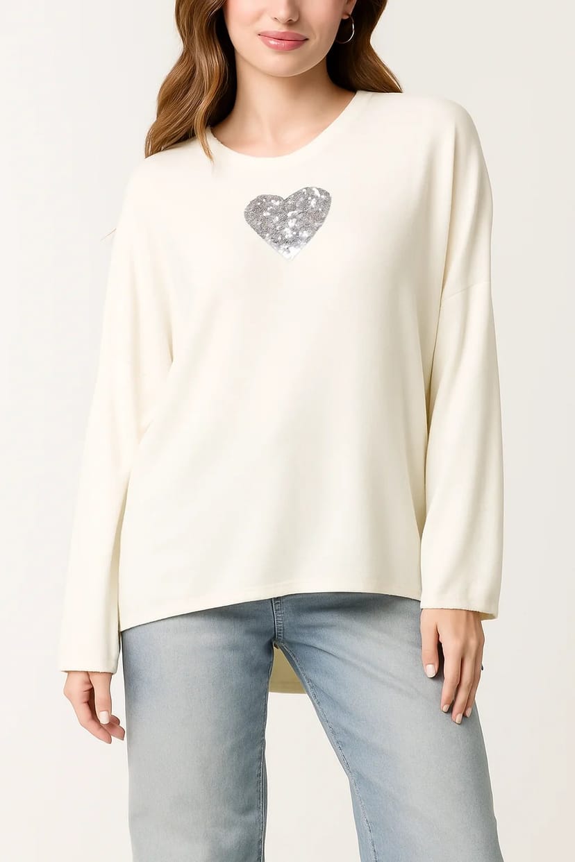 Blue Vanilla Heart Sequin Cut And Sew Top - 1