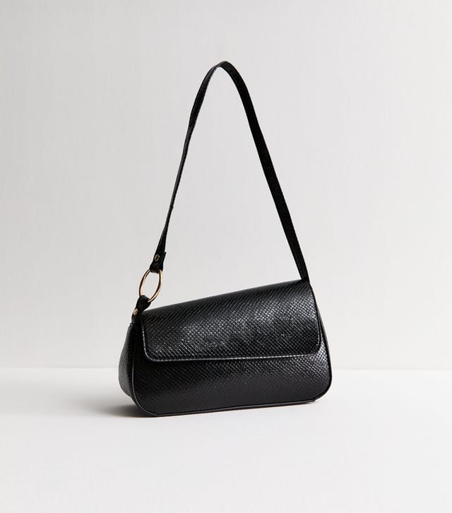 New Look Black Textured Faux Leather Asymmetric Shoulder Bag Vegan New Look - 2